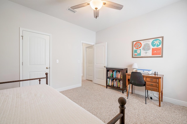 124 Conner Cir, Santa Rosa Beach, FL 32459 - bedroom with visible vents, ceiling fan, light carpet, and baseboards