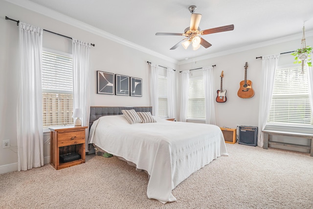 124 Conner Cir, Santa Rosa Beach, FL 32459 - carpeted bedroom with ornamental molding, multiple windows, and a ceiling fan