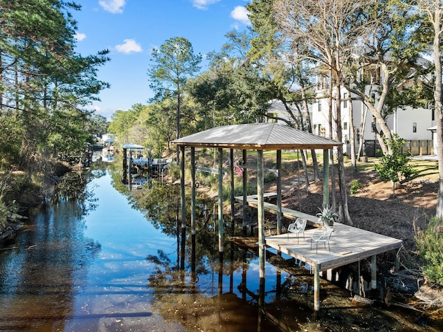 view of dock with a water view