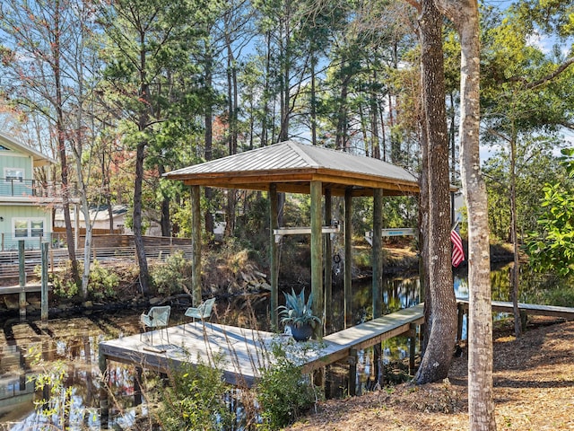 view of dock with a water view