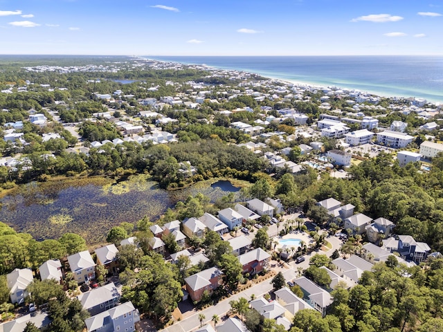 aerial view featuring a residential view and a water view