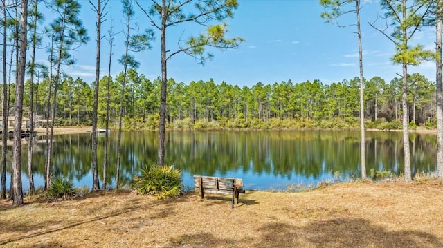 water view featuring a forest view