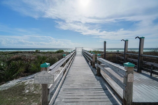 dock area with a water view