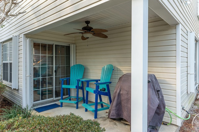 view of patio / terrace featuring ceiling fan and a grill