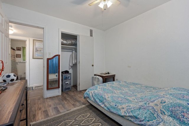 1005 Revere Dr, Pensacola, FL 32506 - bedroom featuring a closet, visible vents, ceiling fan, and wood finished floors