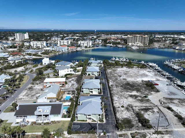 bird's eye view featuring a water view