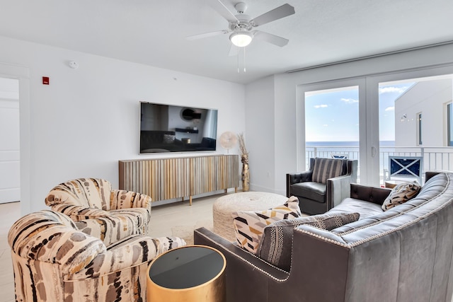 living room featuring ceiling fan