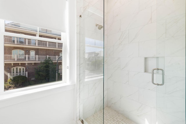 bathroom featuring a stall shower