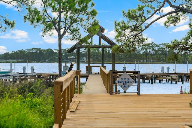 dock area featuring a water view