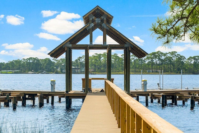 view of dock with a water view