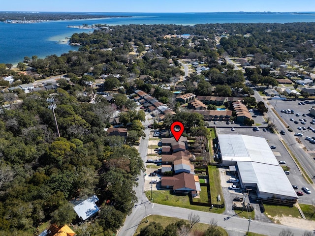 bird's eye view featuring a residential view and a water view