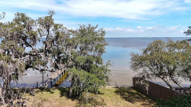 property view of water with fence