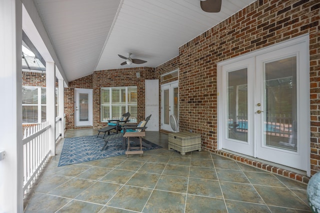 view of patio featuring french doors and a ceiling fan