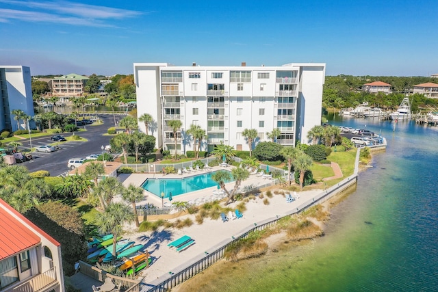 bird's eye view featuring a water view