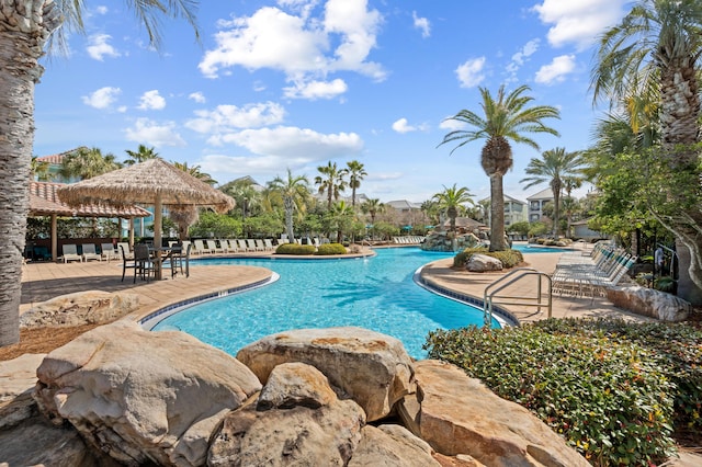 community pool featuring a patio area and a gazebo