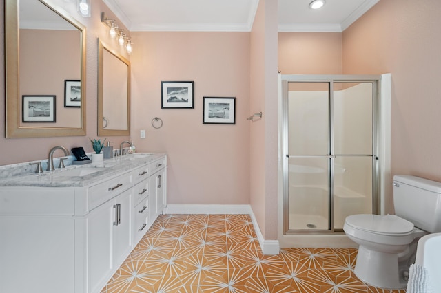 full bath with crown molding, a sink, and toilet