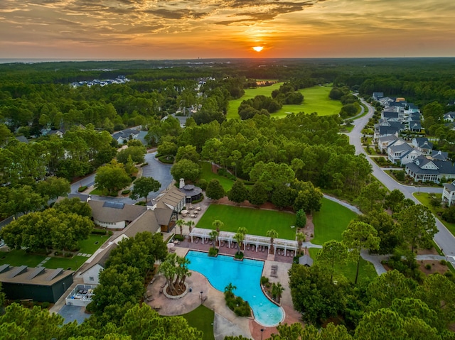 view of aerial view at dusk