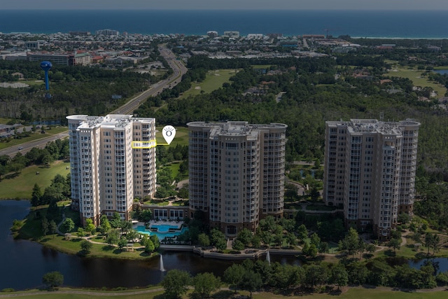 bird's eye view with a water view and a city view