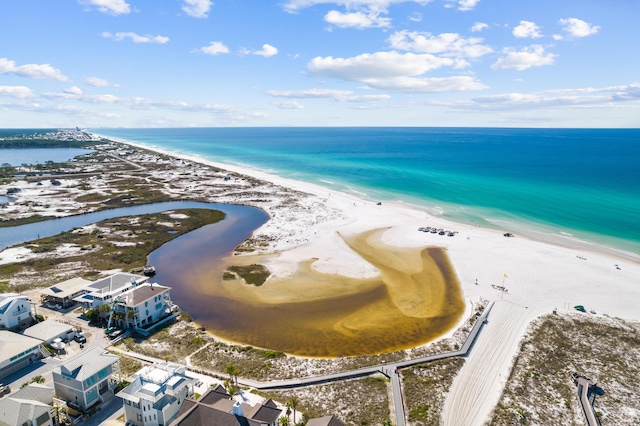 bird's eye view with a view of the beach and a water view