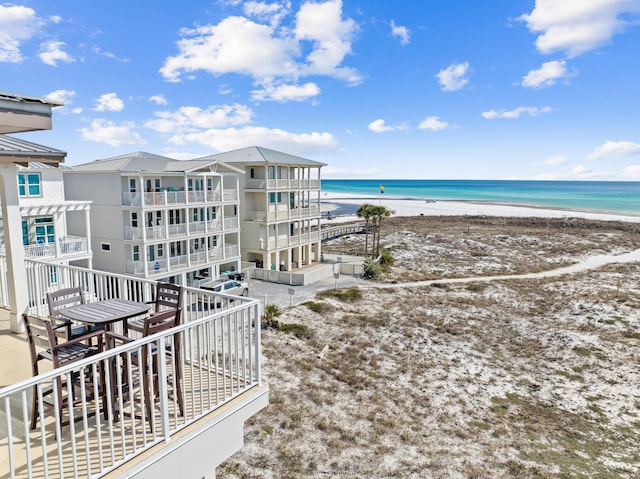 property view of water featuring a beach view