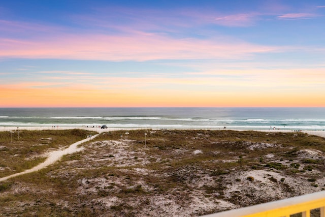 property view of water featuring a view of the beach