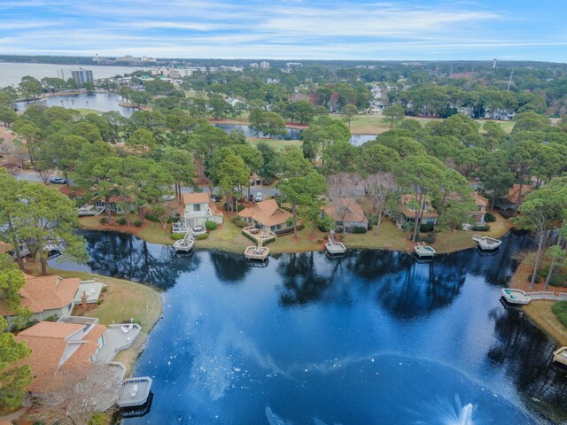 bird's eye view featuring a water view