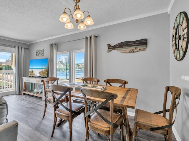 dining room with a wealth of natural light, crown molding, and a textured ceiling