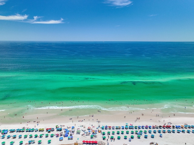 property view of water featuring a beach view