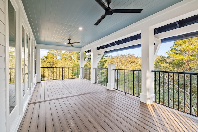 wooden terrace with ceiling fan