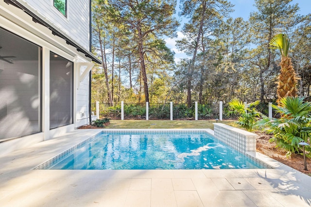 view of pool with a patio area, a fenced backyard, and a fenced in pool