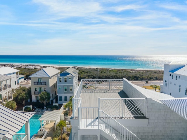 view of water feature with a beach view