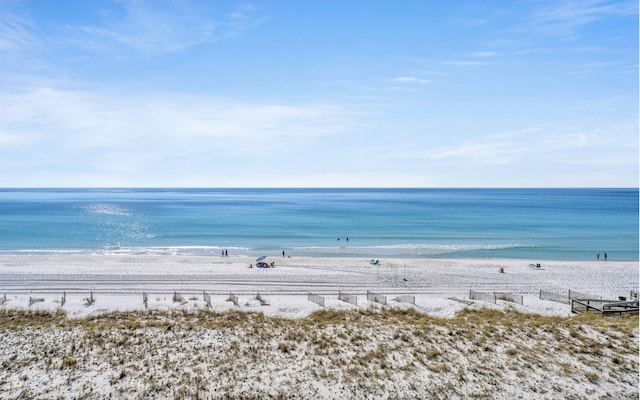 view of water feature with a beach view