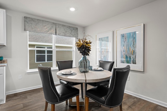 dining room with dark wood finished floors and baseboards