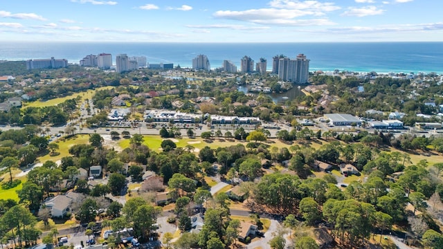 aerial view with a view of city and a water view