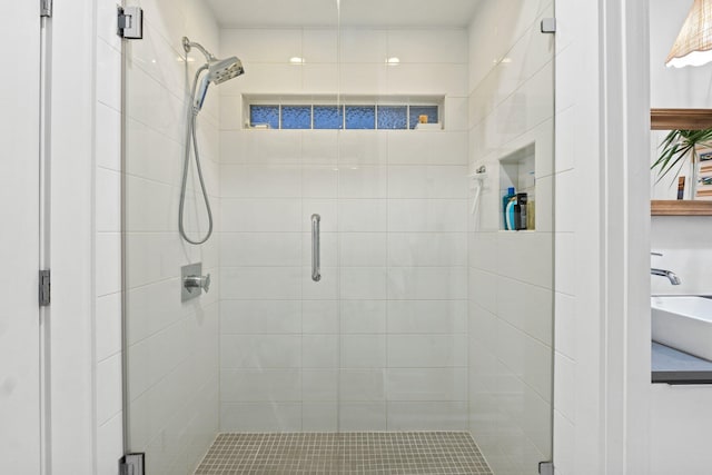 bathroom featuring a shower stall and a sink