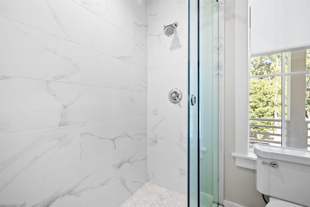 bathroom featuring a shower stall and toilet