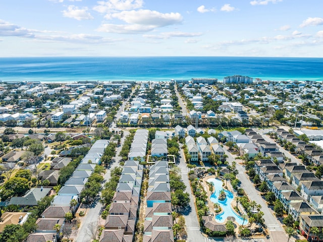 aerial view featuring a water view and a residential view