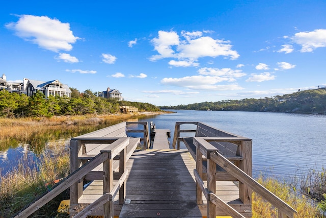 dock area with a water view