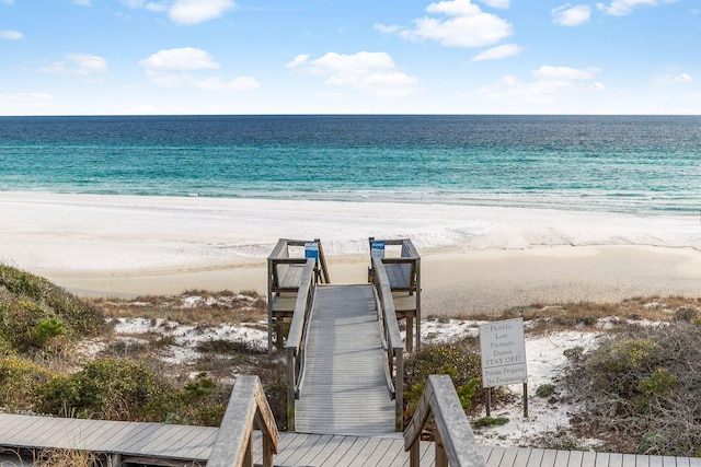 view of water feature featuring a beach view