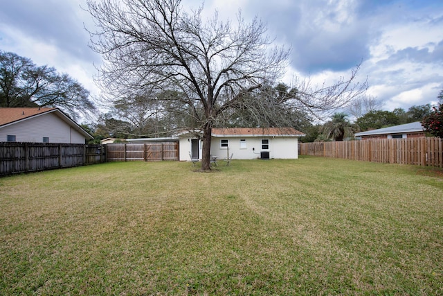 view of yard with a fenced backyard