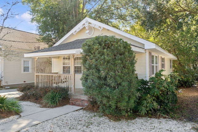 view of front of home with covered porch and roof with shingles