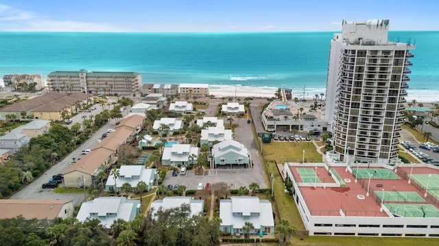 bird's eye view featuring a water view and a city view