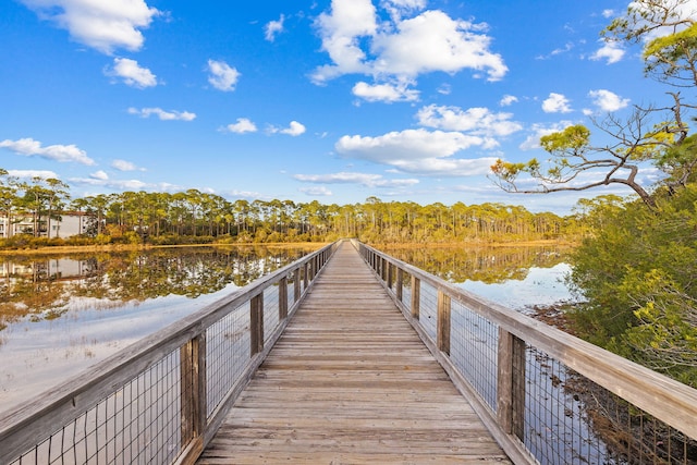 view of dock with a water view