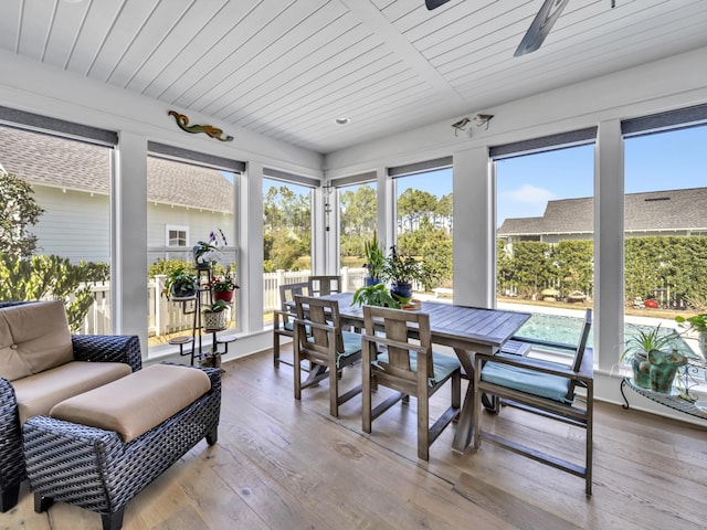 sunroom / solarium with wood ceiling