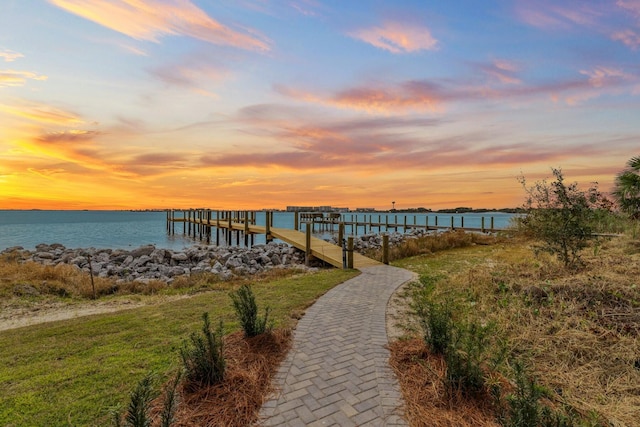 dock area with a water view