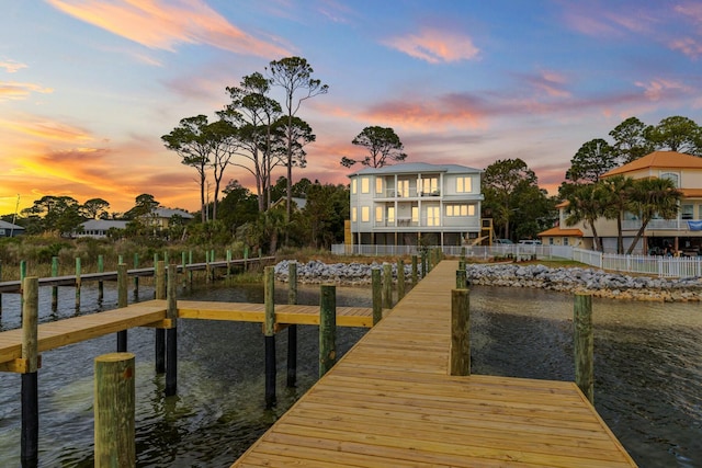 dock area featuring a water view