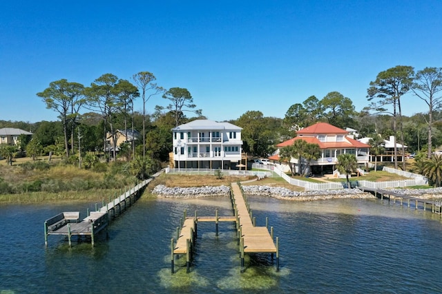 view of dock featuring a water view