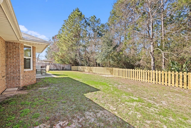 view of yard with a patio area and a fenced backyard