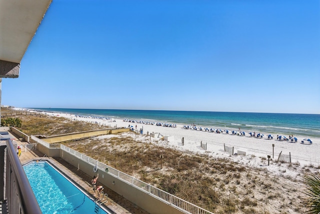 view of water feature with a view of the beach