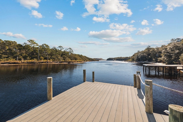 view of dock with a water view